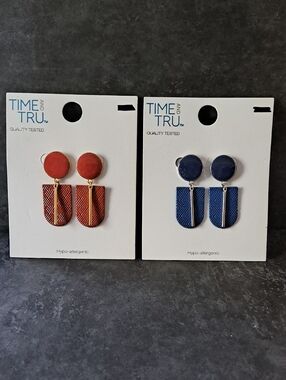Time and Tru Textured Drop Earrings - Salmon & Navy Set